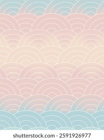 Soft pastel-colored Japanese Seigaiha wave pattern vector, creating a calming and elegant aesthetic. Perfect for backgrounds, textiles, stationery, digital designs, and modern minimalist art projects.