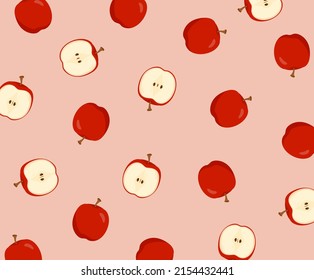 soft patterned background with apple fruit icon illustration set. fruit pattern, wrapping paper, fabric, textile. Vector drawing. Hand drawn style