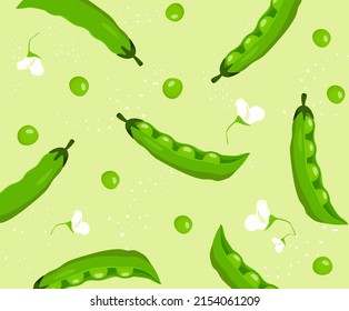 soft patterned background with pea flower leaf illustration set. vegetable pattern, flower backdrop, green bean, textile. Vector drawing. Hand drawn style.