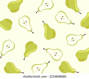 soft patterned background with pear fruit icon illustration set. fruit pattern, wrapping paper, fabric, textile. Vector drawing. Hand drawn style
