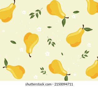 soft patterned background with quince fruit, flower, leaf illustration set. fruit pattern, flower backdrop, fabric, textile. Vector drawing. Hand drawn style.