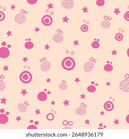 Fundo de pêssego macio com padrão de silhueta sem emenda rosa brincalhão para produtos do bebê, envoltório de presente, impressões de tecido e artesanato de verão.