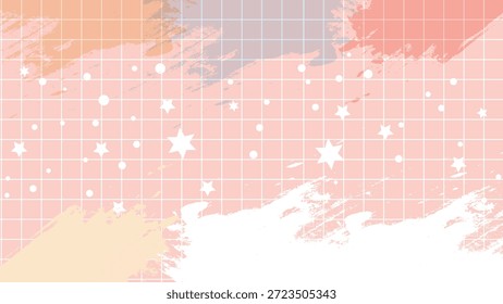 Fondo suave del melocotón con las líneas blancas de la cuadrícula y las estrellas dispersas en colores pastel con el fondo suave y la ilustración y el elemento gráfico y de la textura y del diseño