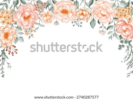 Soft Peach Floral Arch Frame Design. Elegant Botanical Border Template for Wedding Invitations, Greeting Cards and Event Stationery Projects