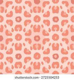 Weiche Pfirsich Fuzzy Leopard nahtlose Muster mit abstrakten Tierflecken. Trendy Pastelldesign ideal für Mode, Tapeten, Textilien, Verpackungen, Branding, Oberflächendesign und moderne dekorative Hintergründe.