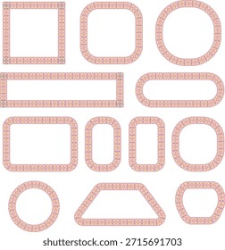 Moldes de mosaico de pêssego macio contornos arredondados e molduras definidas. Bordas geométricas decorativas com padrão de azulejos pastel suave. Elementos de UI criativa para design feminino, web e layouts gráficos.