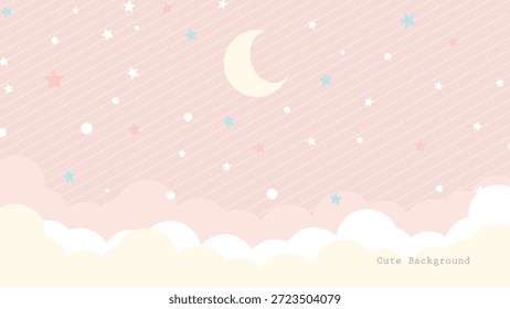 Céu noturno de pêssego macio com estrelas da lua crescente e ilustração de nuvens com gráfico e sonho e encantador e mágico e fantasia e fundo e luar