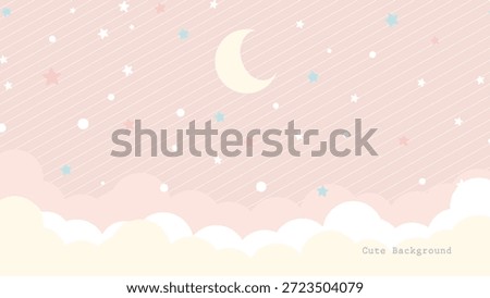 Soft peach night sky with crescent moon stars and clouds illustration with graphic and dreamy and whimsical and magical and fantasy and background and moonlight