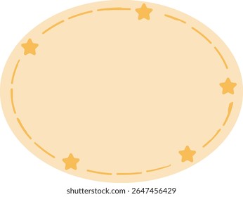 Soft peach oval label with stitched border and tiny stars, great for cute packaging, labels, scrapbook tags, or decorative notes.