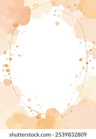 Un fondo de acuarela suave y melocotón con un marco dorado circular.