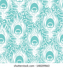 Soft Peacock Feathers Vector Seamless Pattern Background