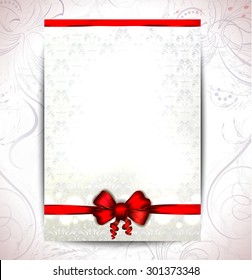 soft pearl background with a bright red ribbon