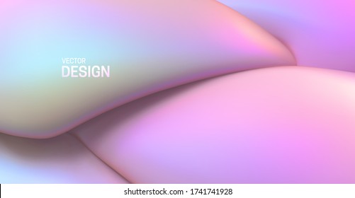 Soft pearlescent backdrop. Abstract liquid background. Vector 3d illustration. Fluid dynamic texture. Minimalist cover template. Decoration element for poster or landing page