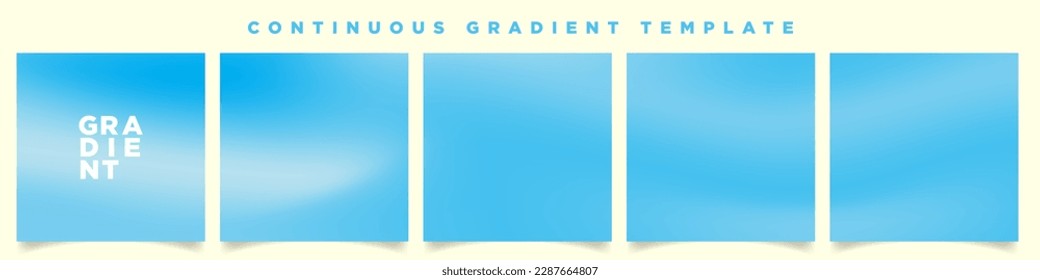Soft Picton Blue Gradient Carousel Ad Template. Continuous Square Card Vector Template. Five gradient backdrops. Perfect for summer designs, feeds, social media, web, banners. Vector Illustration.