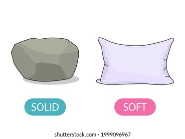 Soft pillow for sleeping and hard stone. the concept of teaching children the opposite adjective and Soft and Hard. vector illustration isolated on white background
