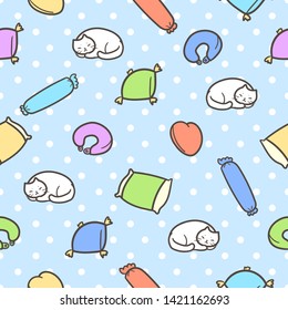 soft pillows and soft cat, good for children theme, girly theme, woman theme, paper design, gift wrapper, card for cat lover and chilling people