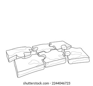 Soft pillows puzzles. Coloring book. Black and white vector illustration.