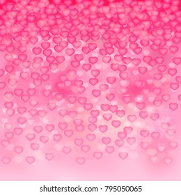 Soft pink 3d hearts background. Valentine's day shiny greeting card. Romantic vector illustration. Easy to edit design template for your artworks.