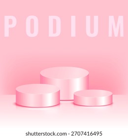 Podio 3D rosa suave con iluminación limpia y tipografía moderna. Perfecto para escaparates de productos, marcas de belleza e imágenes de San Valentín.