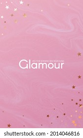 Soft pink abstract background with fluid color and gold stars.