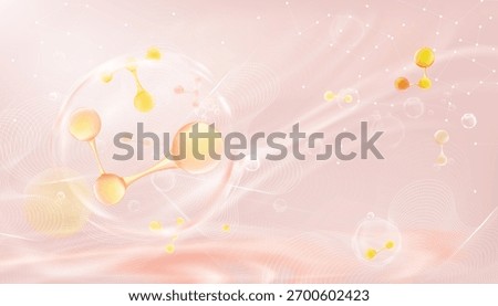 Soft pink abstract background with glowing 3D molecules. Perfect for skincare, cosmetics, collagen concept, beauty science, biotech presentations, and medical or health product advertising.