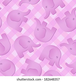 A soft pink background depicting cartoon elephants. Seamlessly Repeatable. Eps 8 Vector.