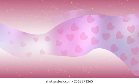 Soft pink background featuring flowing ribbons with heart patterns, delicate constellations, and glowing stars. Perfect for romantic, Valentine’s, or dreamy-themed designs.