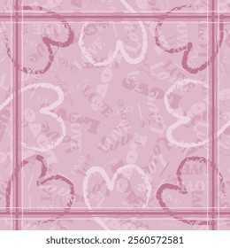 Soft pink background featuring hearts and 'love' text in an abstract artistic composition, creating a romantic and gentle theme perfect for Valentine's Day, wedding invitations, or love-themed design