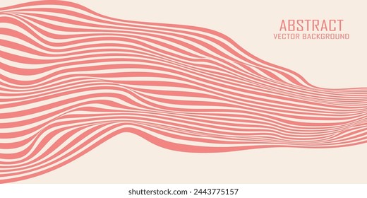 Soft pink background with wavy lines. Twisted duet background. Abstract pattern of lines, halftone effect. Minimalistic design template for poster, banner, cover, card.