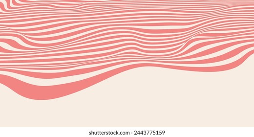 Soft pink background with wavy lines. Twisted duet background. Abstract pattern of lines, halftone effect. Minimalistic design template for poster, banner, cover, card.