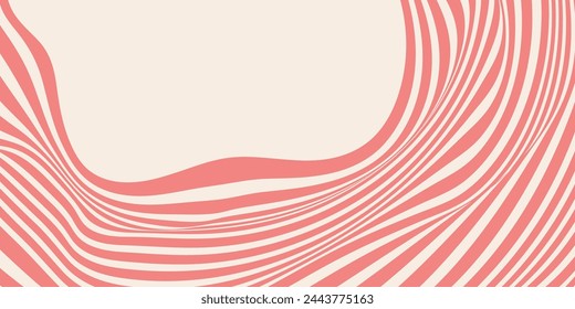 Soft pink background with wavy lines. Twisted duet background. Abstract pattern of lines, halftone effect. Minimalistic design template for poster, banner, cover, card.