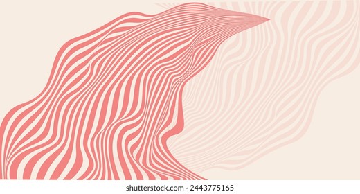 Soft pink background with wavy lines. Twisted duet background. Abstract pattern of lines, halftone effect. Minimalistic design template for poster, banner, cover, card.