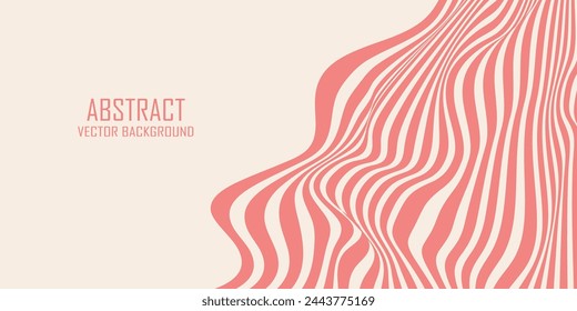 Soft pink background with wavy lines. Twisted duet background. Abstract pattern of lines, halftone effect. Minimalistic design template for poster, banner, cover, card.
