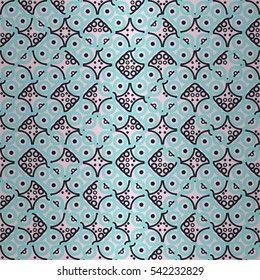 Soft pink and blue geometric seamless pattern in knot style. Vector background. Vivid, contrast design for wallpaper, carpet, banner or other purpose. Retro motif.