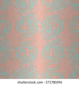 Soft pink and blue geometrical seamless pattern in labyrinth style.