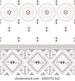 Soft pink and brown abstract geometric Native American vector texture seamless pattern with ethnic motifs. Boho style. Navajo style. Ideas for wallpaper, rugs, fabric borders, tiles, and pottery.