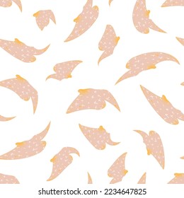Soft pink, calm orange endless doodle pattern with abstract shapes on a white square background. Used for printing on paper, fabric, packaging, wallpaper. Eps10.
