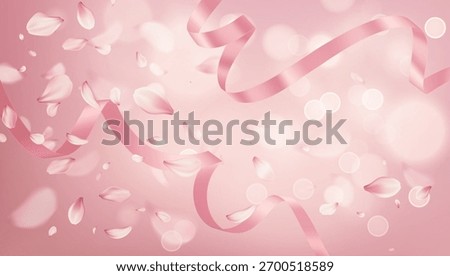 Soft pink celebration background featuring flowing ribbons petals and warm glow for festive use