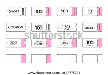 A soft pink coupon ticket design set with a simple and cute look. Includes elements like “10% OFF” and “POINT” — ideal for promotional banners, in-app popups, and feminine e-commerce sites.