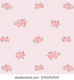 Soft Pink Ditsy Rose Seamless Pattern with Tiny Romantic Floral Bouquets for Shabby Chic Textile Wallpaper and Nursery Design