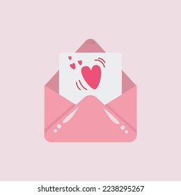 Soft pink envelope with romantic heart lettering. Can be used for symbol, sign, element, web, social media post with birthday, love, valentine or christmas and new year themed.