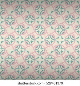 Soft pink fancy seamless pattern background in maze style. Shining, graphic design for wallpaper, textile, fabric or other purpose. Knotty tessellated repeatable backdrop. Contemporary tracery.