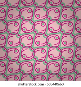 Soft pink fancy seamless pattern background in tribal style. Knotty tessellated repeatable backdrop. Bright, symmetric design for ads, surface, curtain or other purpose. Modern decor.