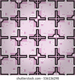 Soft pink fancy seamless pattern in liner style. Vector background. Bright, graphical design for curtain, carpet, curtain or other purpose.