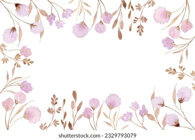 Soft pink floral frame with watercolor for wedding, birthday, card, background, invitation, wallpaper, sticker, decoration etc.