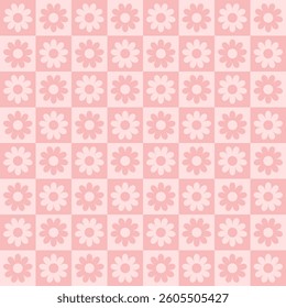 A soft pink floral seamless pattern with retro daisy flowers. 70s-inspired vintage aesthetic, perfect for wallpapers, textiles, packaging, and digital designs.

