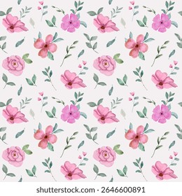 soft pink floral watercolor seamless pattern