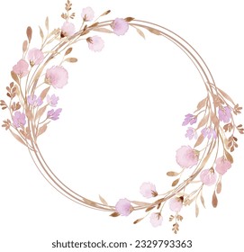 Soft pink floral watercolor wreath with circles for wedding, birthday, card, background, invitation, wallpaper, sticker, decoration etc.
