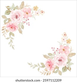 Soft pink flower frame with watercolor