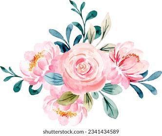 Soft pink flower watercolor bouquet for background, wedding, fabric, textile, greeting, card, wallpaper, banner, sticker, decoration etc.